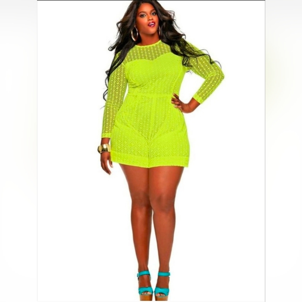 MONIF C Marta Yellow Crochet Lace Romper - Size 3X (22/24)